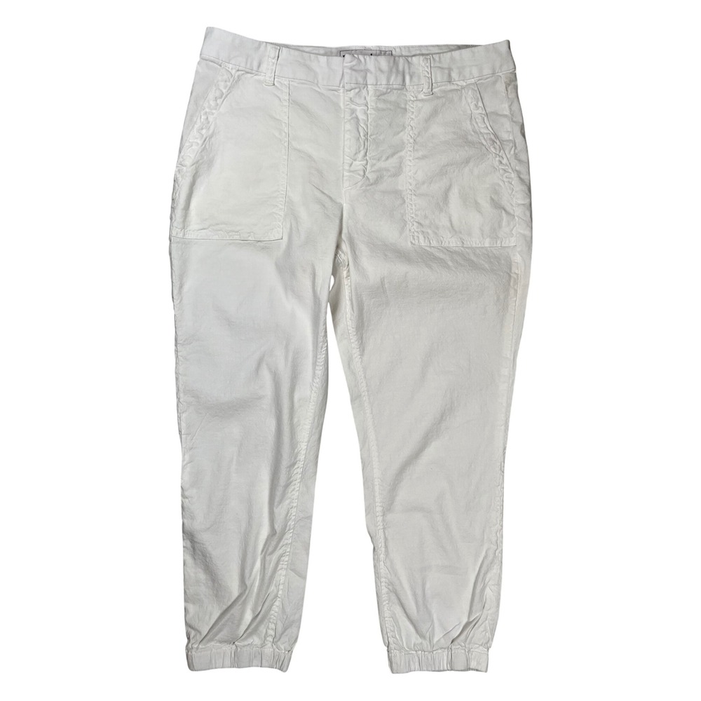 Frank & Eileen Jameson Jogger Pants Women 12 White Cotton Linen Utility Cropped